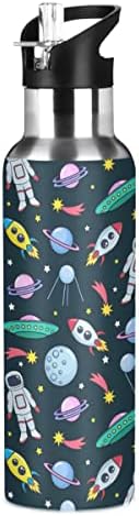 Космическа Ракета, Астронавт, на Космически кораб, Бутилка за Вода, Термос със Сламен капак за деца, Момчета и Момичета,