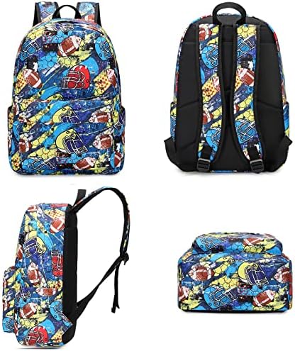 Раници EZYCOK за момчета, Ученически чанти за Деца, Определени за книги с Изолирани пакет за обяд и чанта за моливи (футболен синьо-жълто)