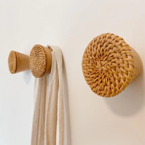 Bohoify 3 бр. Стенни куки от плетеного ратан в стил Бохо, Стенни конзоли, ръчен труд, Селски Дървена кука за шапки, Шалове,