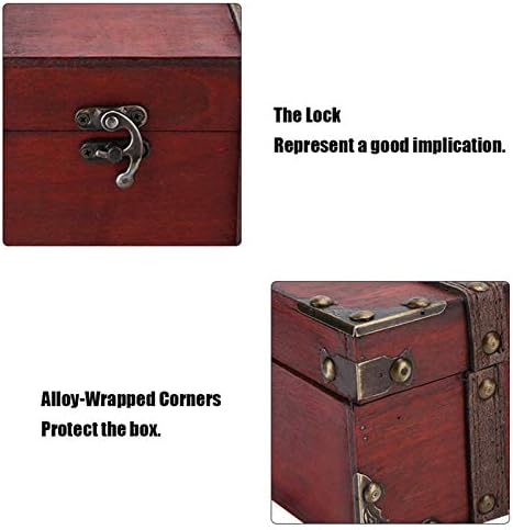 Ковчег със Съкровища ANKROYU, Дървени Pirate Ковчег с Железен кодово заключване, Дървена Кутия за съхранение и аксесоари за декорация на Дома (Без заключване -Червен)