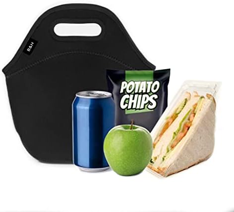 Чанта за обяд от неопрен с изолация B & H - за Многократна употреба, Трайни, могат да се перат на машина (Струя черен)