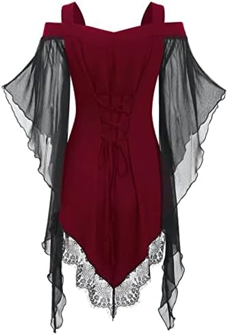 Жена готик пънк рокля-туника с отворени рамене къси рокли Хелоуин cosplay парти рокля с ръкав и дантела нередовни рокля