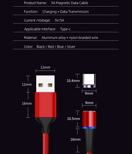 Магнитен кабел за зареждане 7-пинов USB-кабел с дължина от 6 фута (2 метра) с комбинирани топчета 3 в 1 Type C Micro | За бързо зареждане и пренос на данни | USB кабел за зареждане