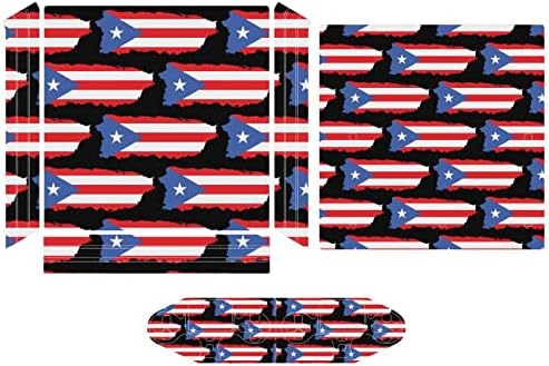 Знамена Пуерто-Рико, скъпа стикер, защитен филм на кожата, тънък калъф за конзола PS-4 Slim/PS-4 Pro и контролер 2