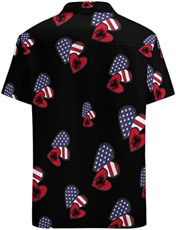 Сърцето на Американския Флаг на Албания Мъжки Хавайски Ризи С Къс ръкав Копчета Свободно Намаляване на Върховете Ежедневни Градинска Блуза